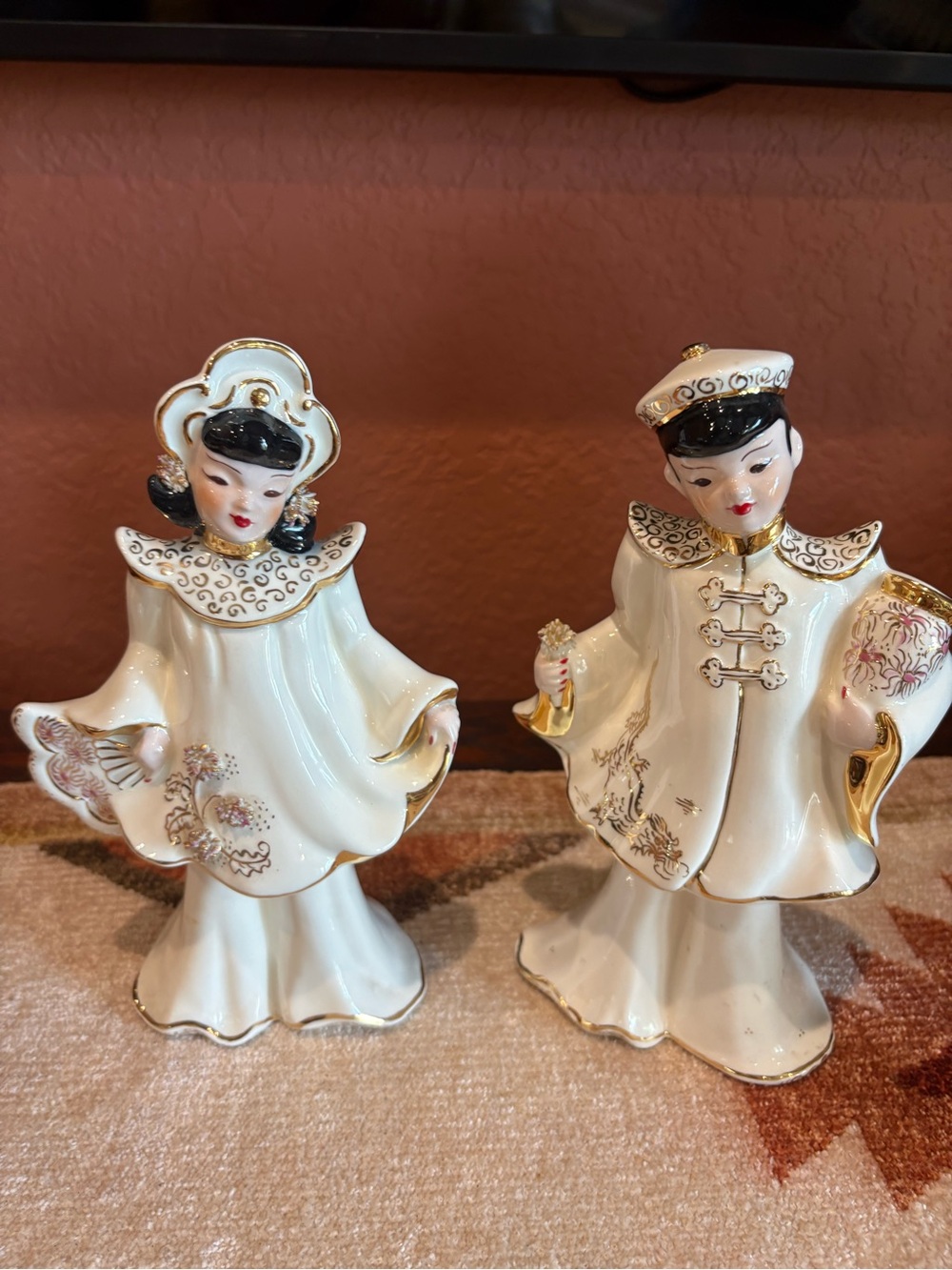 Cream and Gold Porcelain Couple Figurine Set - Decorative Home Accent